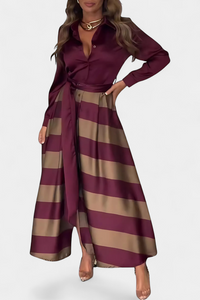 Cristina | Vestido camisero largo a rayas con cinturón
