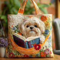 Bolso ilustrado | Shih Tzu con libros y flores