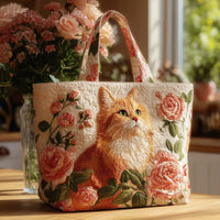 Bolso ilustrado | Gato pelirrojo con rosas