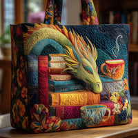Bolso ilustrado | Dragón lector de libros con taza