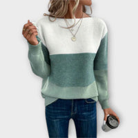 Klara – elegante suéter de patchwork tricolor