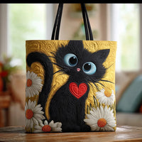 Bolso ilustrado | Gatito negro con margaritas