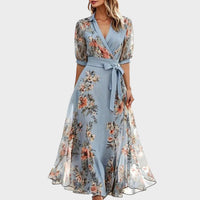 Nicole | Vestido midi de flores con escote en V