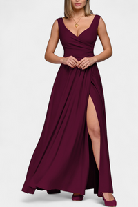 Tatiana | Vestido largo drapeado por delante con escote cruzado