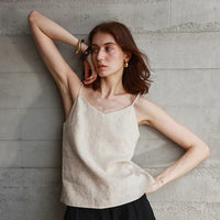 Top de lino para mujer con escote en V