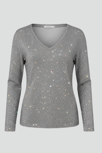 Samantha – Blusa de manga larga con escote en V y lentejuelas