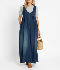 Carina | Vestido largo de denim vintage suave y lavado