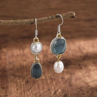 Pendientes retro con piedra natural azul